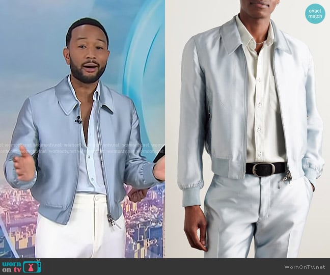 Tom Ford Reversible Mikado and Crepe Bomber Jacket worn by John Legend on Today