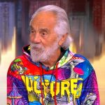 Tommy Chong’s multicolored mushroom print hoodie on The View