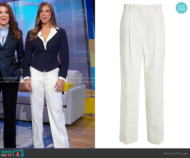 Toteme Pleated Straight Leg Trousers in White worn by Stassi Schroeder Clark on Good Morning America