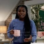 Trina’s blue drawstring sweatshirt on General Hospital