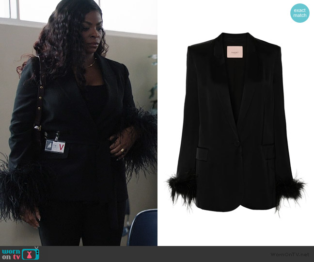 Twinset Feather-trim satin blazer worn by Ava Coleman (Janelle James) on Abbott Elementary