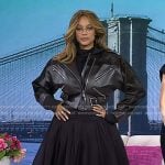 Tyra Banks’s black dress and leather moto jacket on Today