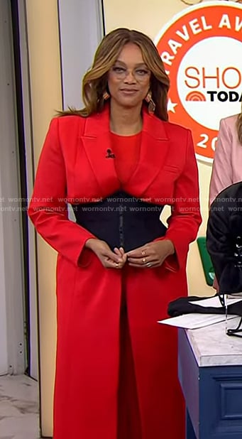 Tyra Banks’s red long blazer jacket on Today