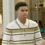 Tyrell’s green striped polo sweater on Beyond the Gates