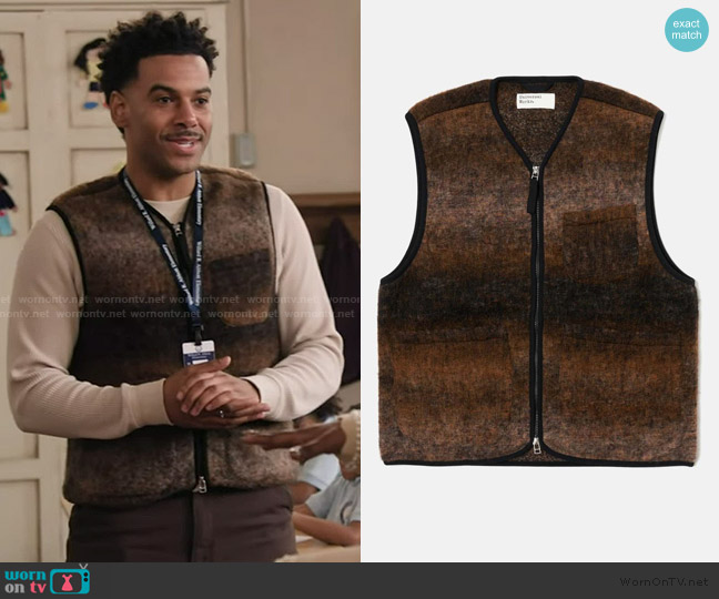 Universal Works Ombre Fleece Zip Gilet worn by Tariq (Zack Fox) on Abbott Elementary