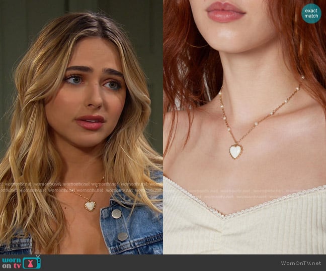 Urban Outfitters Delicate Cherub Cameo Heart Necklace worn by Holly Jonas (Ashley Puzemis) on Days of our Lives