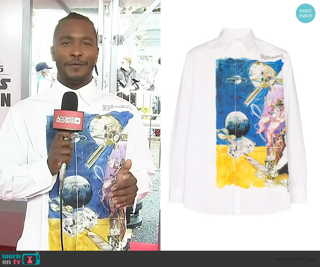 Valentino Space Print Buttoned Shirt In White worn by Scott Evans on Access Hollywood