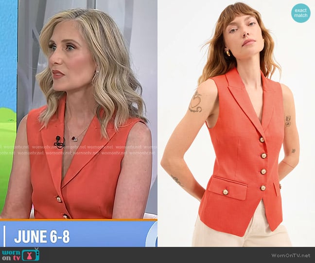 Veronica Beard Benny Linen Vest in Persimmon worn by Misty Belles on Today