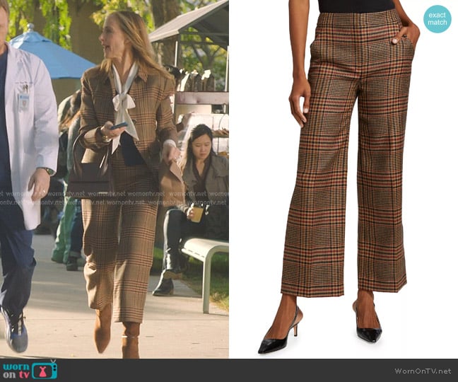 Veronica Beard Brixton Wool Plaid Pants in Camel Black worn by Teddy Altman (Kim Raver) on Greys Anatomy