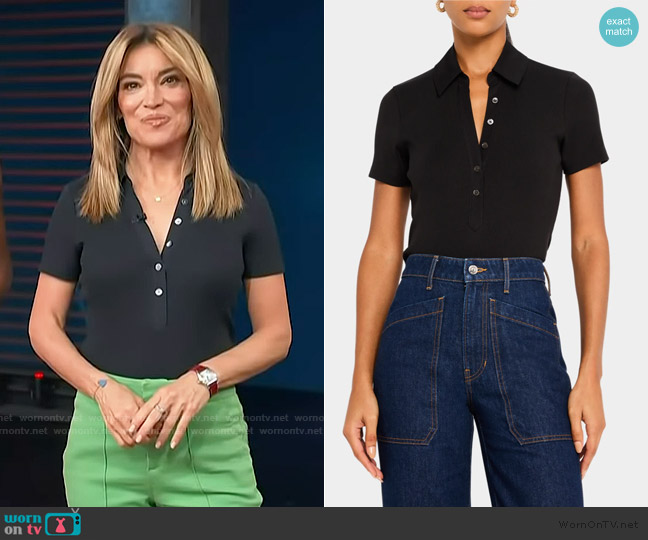 Veronica Beard Kearney Mixed Media Top worn by Kit Hoover on Access Hollywood
