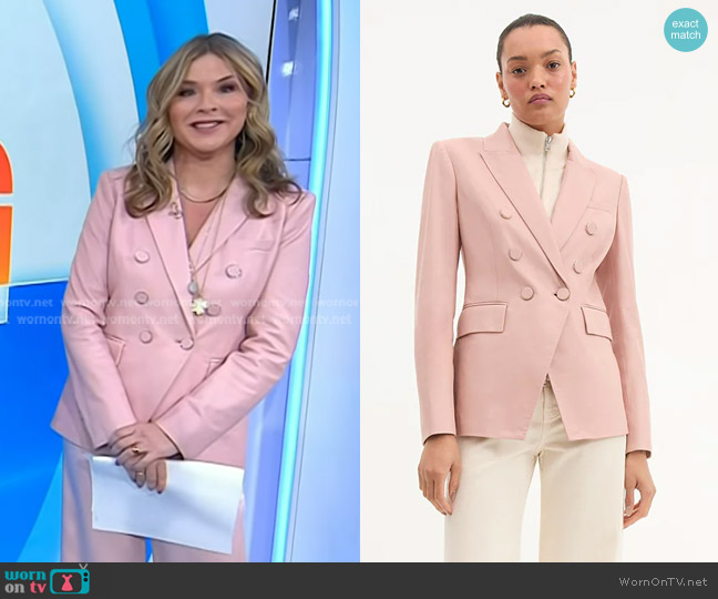 Veronica Beard Miller Leather Dickey Jacket in Pink Clay worn by Jenna Bush Hager on Today