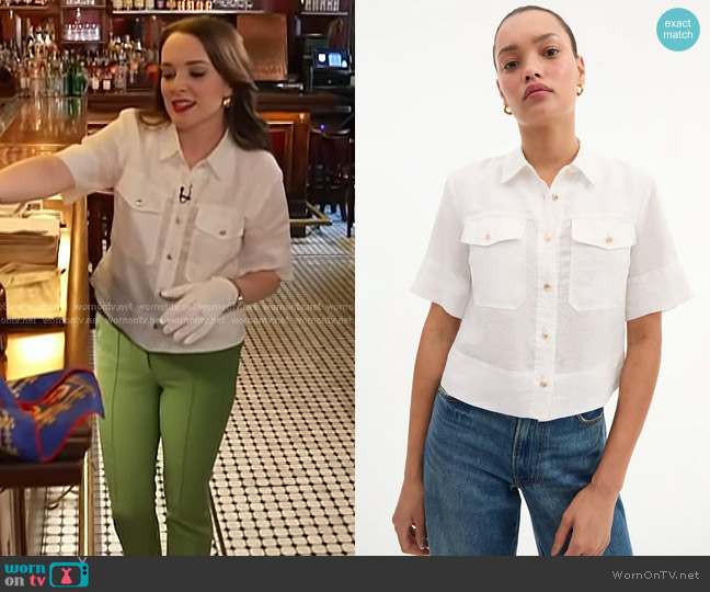 Veronica Beard Spruce Linen Top in Off-White worn by Rachel Dorion Guerin on Today
