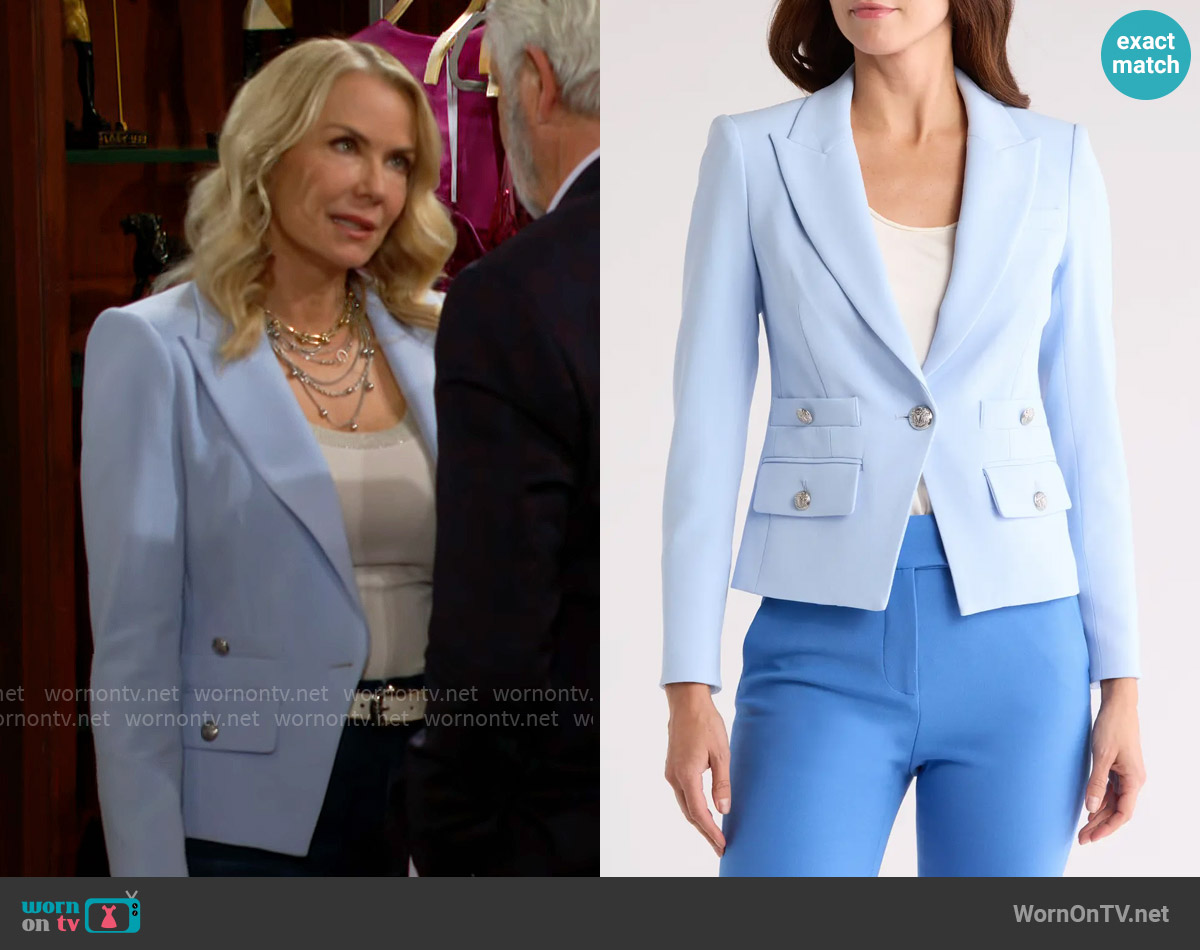 Veronica Beard Roya Blazer in Ice Blue worn by Brooke Logan (Katherine Kelly Lang) on The Bold and the Beautiful