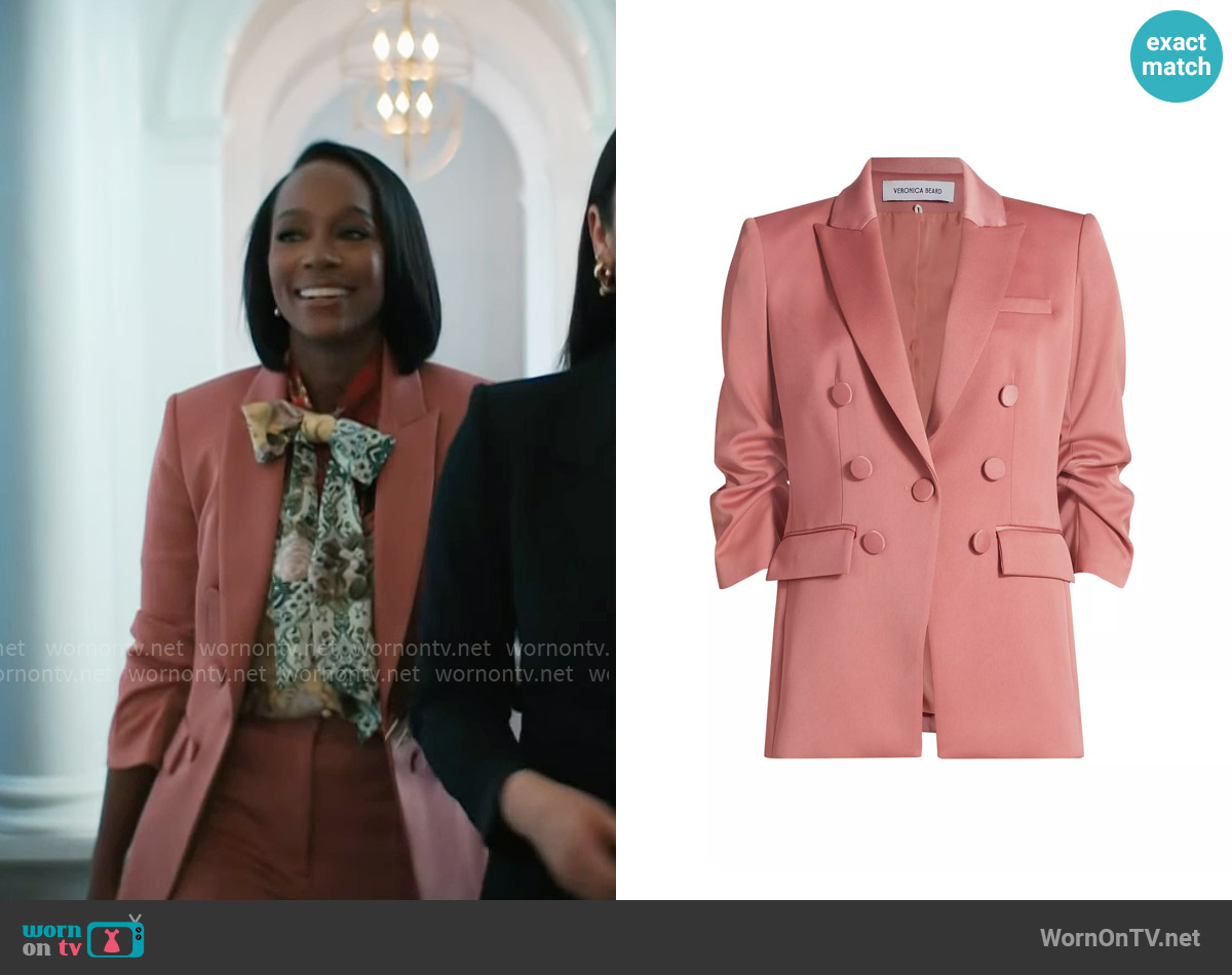Veronica Beard Tomi Blazer in Rose worn by Catherine (Aja Naomi King) on Grosse Pointe Garden Society