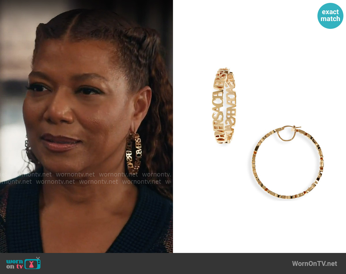 Versace Signature Logo Hoop Earrings worn by Robyn McCall (Queen Latifah) on The Equalizer