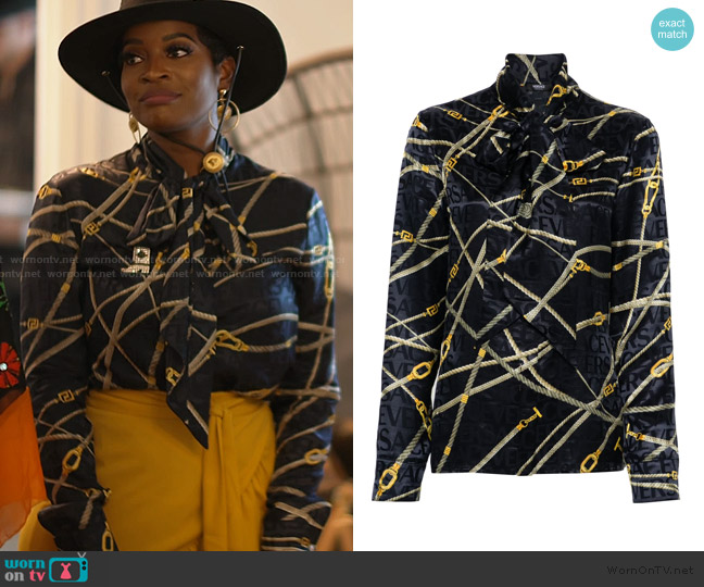 Versace Rope-print buttoned shirt worn by Shamea Morton Mwangi on The Real Housewives of Atlanta