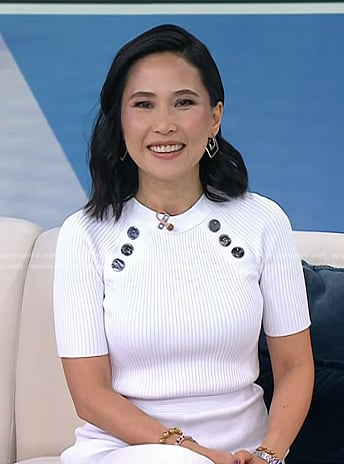 Vicky’s white ribbed button detail dress on Today
