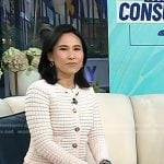 Vicky’s white textured cardigan and pink pants on Today