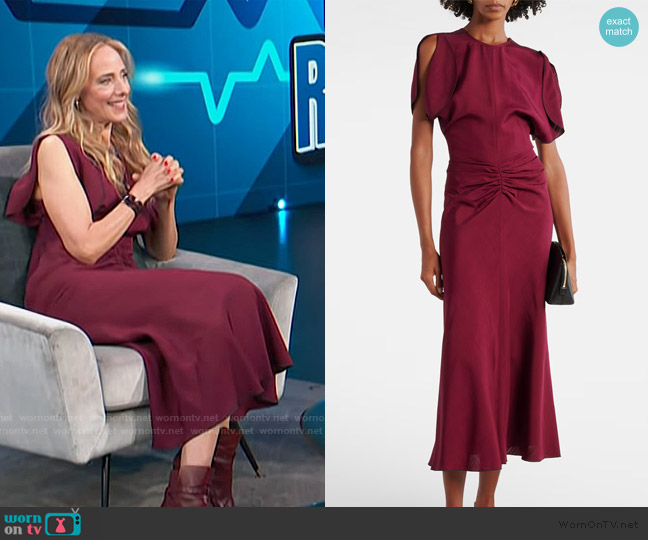 Victoria Beckham Gathered Midi Dress worn by Kim Raver on Access Hollywood