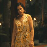 Victoria’s long floral satin dress on The White Lotus