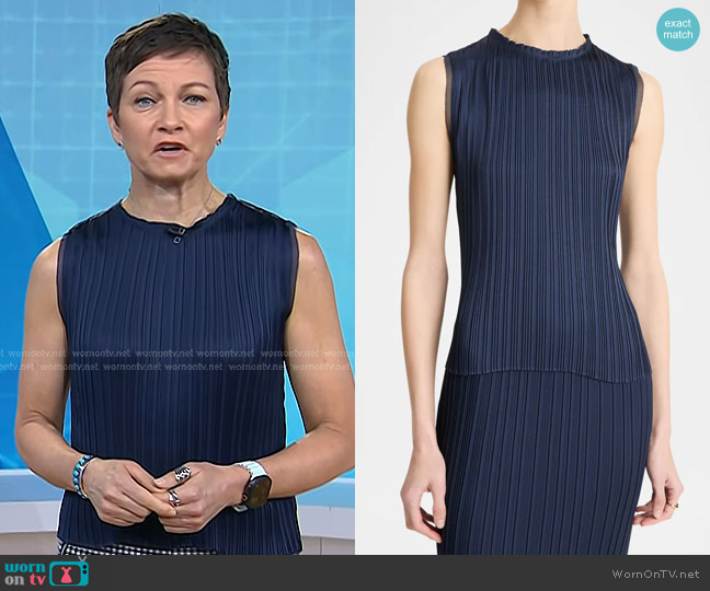 Vince Pleated Crewneck Top in Coastal Blue worn by Stephanie Gosk on Today