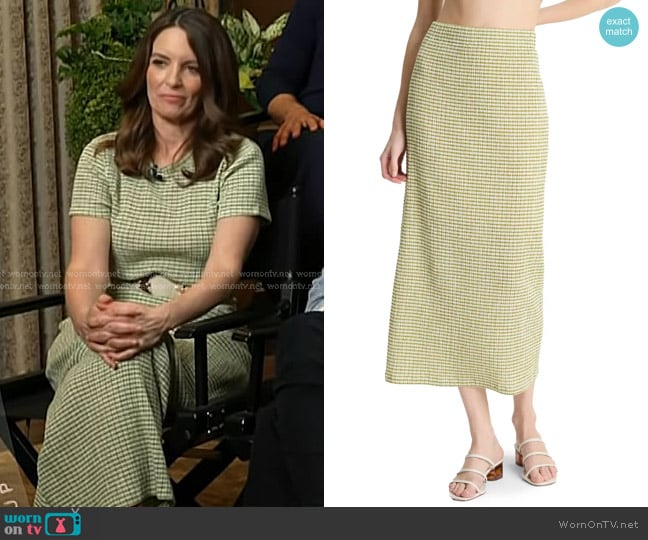 Vince Stripe Midi Skirt in Herbaria Combo worn by Tina Fey on Today