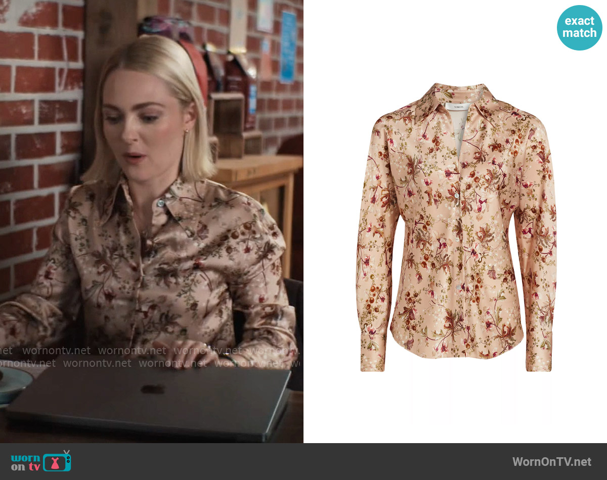 Vince Orchid Vine Silk Blouse worn by Alice (AnnaSophia Robb) on Grosse Pointe Garden Society