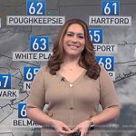 Violeta Yas’s beige ribbed button knit dress on NBC News Daily