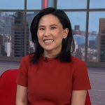 Vicky’s red short sleeve shift dress on NBC News Daily
