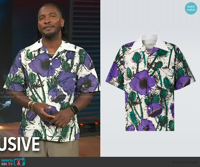 Wales Bonner Floral-Print Shirt worn by Scott Evans on Access Hollywood