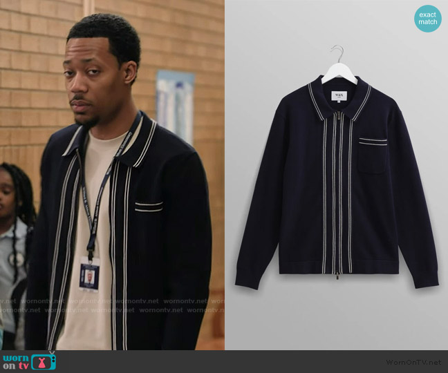 Wax London Amble - Navy Milano-Knit Long Sleeve Polo worn by Gregory Eddie (Tyler James Williams) on Abbott Elementary