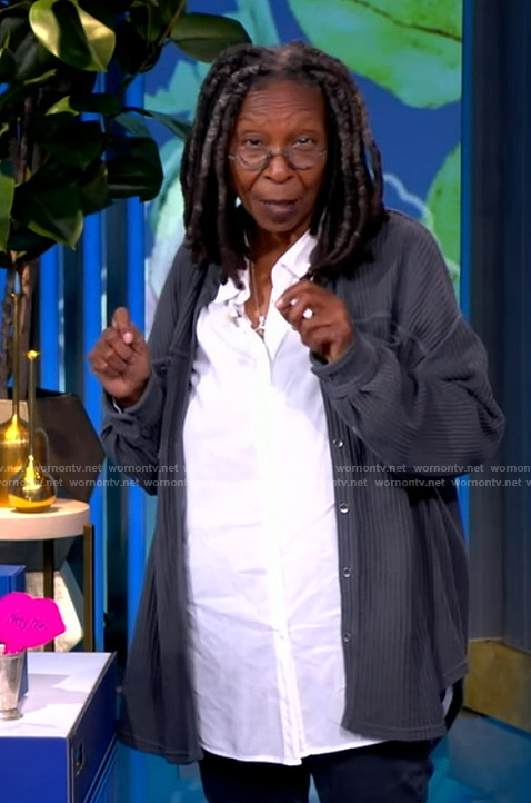 Whoopi’s gray ribbed cardigan on The View