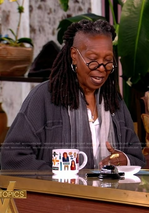 Whoopi’s gray ribbed cardigan on The View