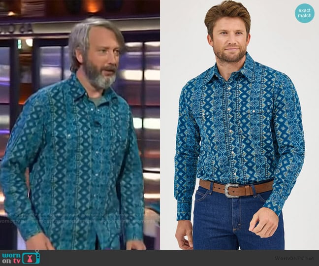 Wrangler Checotah Long Sleeve Western Printed Shirt worn by Tom Green on The Kelly Clarkson Show