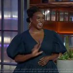 Wunmi Mosaku’s denim flare dress on The Kelly Clarkson Show
