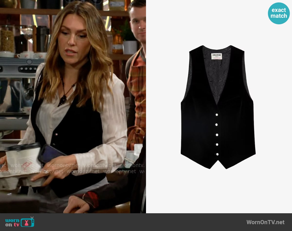 Zadig & Voltaire Velvet Emaux Blazer worn by Chloe Mitchell (Elizabeth Hendrickson) on The Young and the Restless
