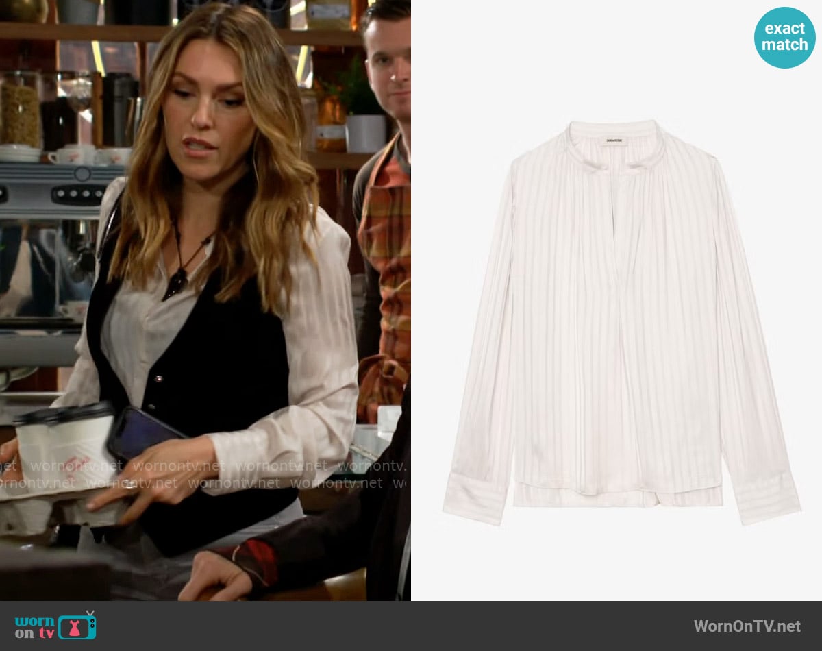 Zadig & Voltaire Tink Blouse in Pearly worn by Chloe Mitchell (Elizabeth Hendrickson) on The Young and the Restless