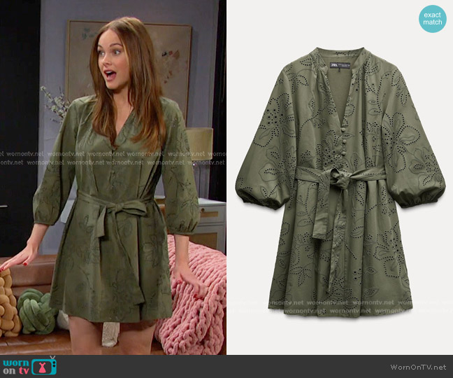 Zara Rubberised Dress with Cutwork Embroidery worn by Stephanie Johnson (Abigail Klein) on Days of our Lives