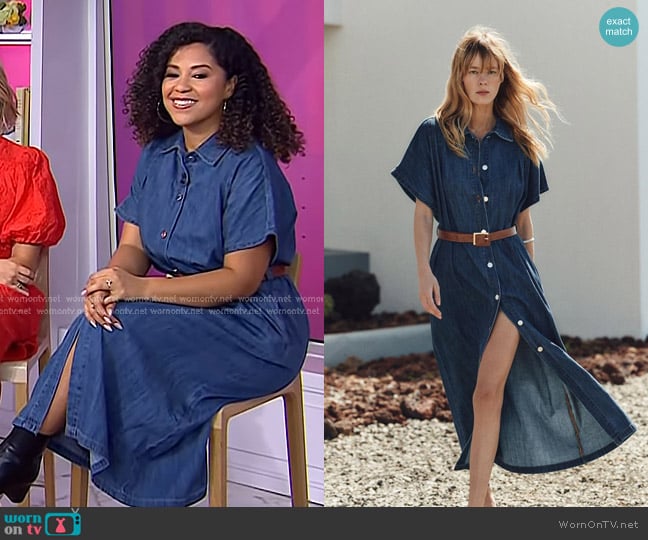 Zara Z1975 Belted Denim Midi Dress worn by Arianna Davis on Today