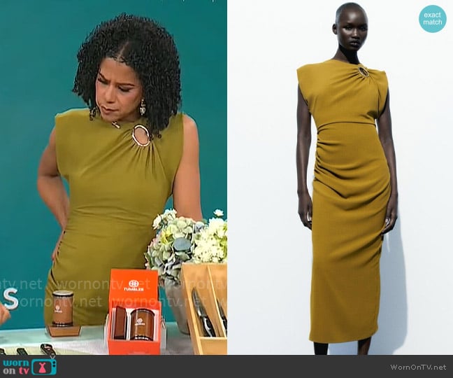 Zara Midi Dress with Golden Applique worn by Adriana Diaz on CBS Mornings