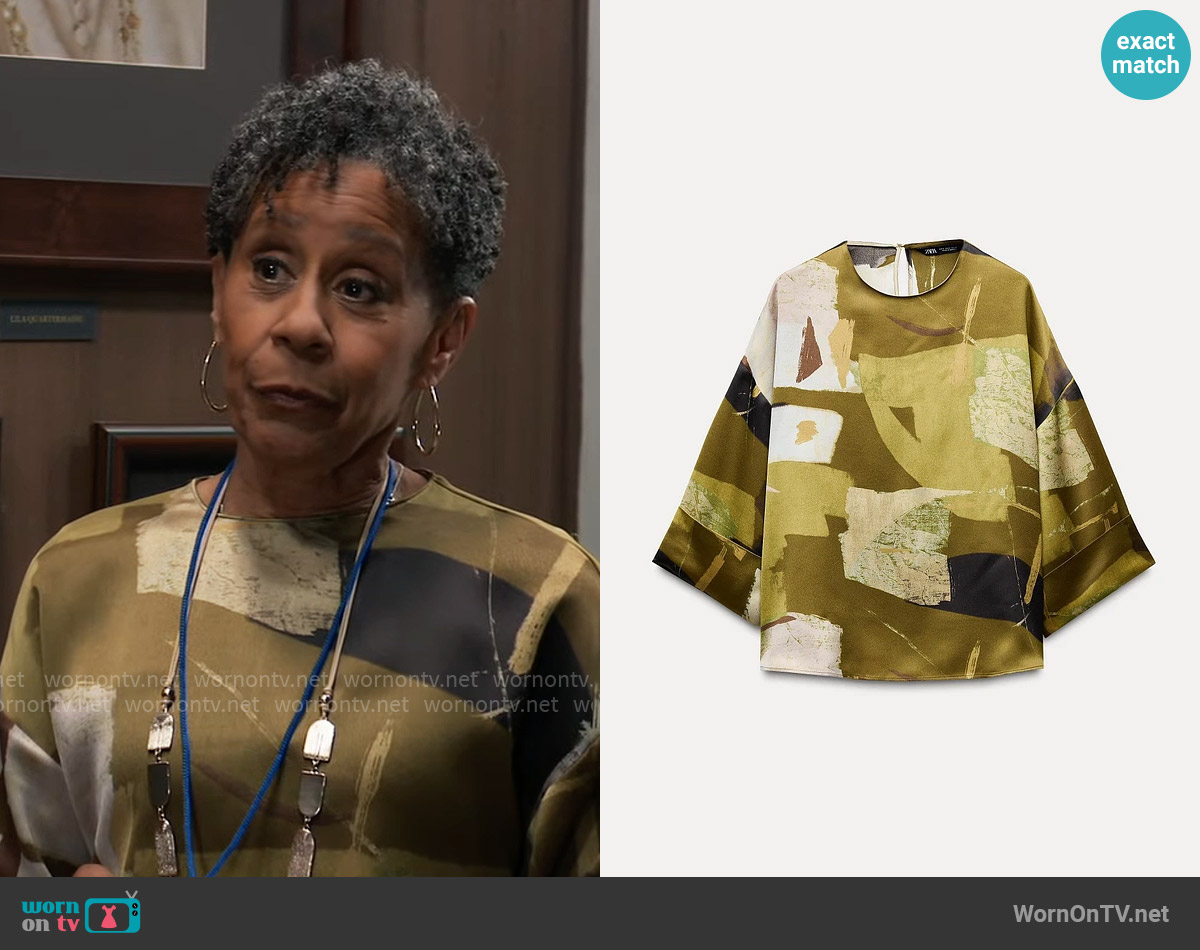 Zara Printed Crepe Shirt worn by Stella Henry (Vernee Watson) on General Hospital