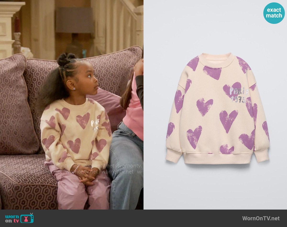 Zara Sparkly Print Sweatshirt worn by Maya (River Blossom) on Poppas House