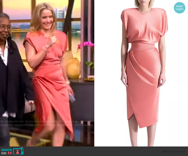Zhivago Bond Satin Pleated Asymmetric Midi-Dress worn by Sara Haines on The View
