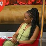 Zinhle’s pistachio green vest and cargo pants on NBC News Daily