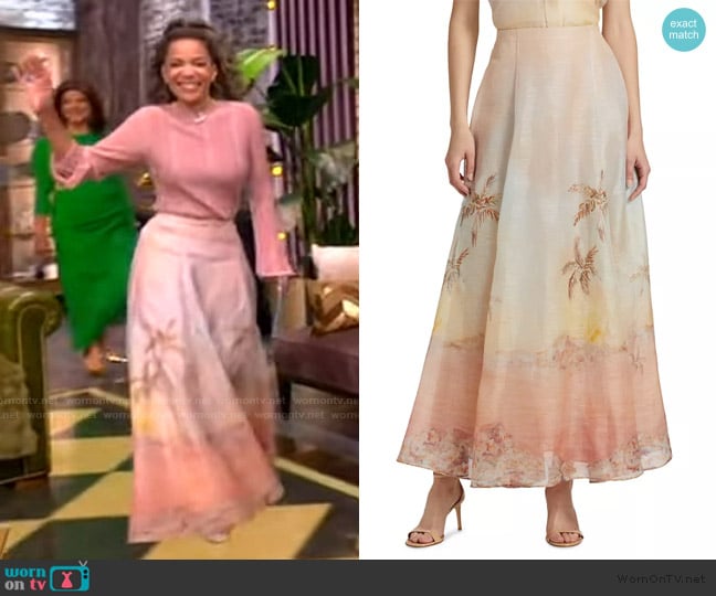 Zimmermann Illuminate Printed Linen-Silk Maxi Skirt worn by Sunny Hostin on The View
