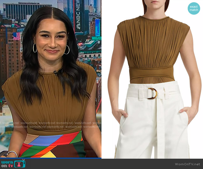 Zimmermann Illuminate Bodysuit in Khaki worn by Morgan Radford on NBC News Daily