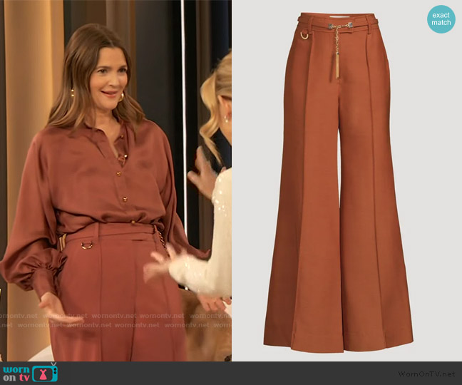 Zimmermann Kaleidoscope Tailored Trousers worn by Drew Barrymore on The Drew Barrymore Show