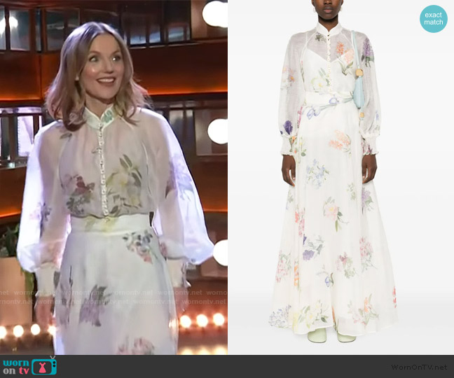 Zimmermann Natura sheer blouse worn by Geri Halliwell on The Kelly Clarkson Show