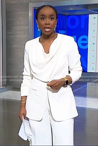Zinhle’s white draped blazer and pants on NBC News Daily