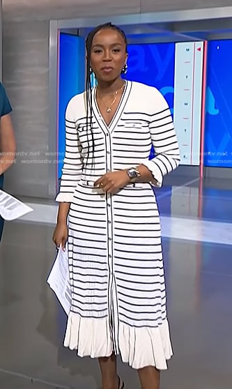 Zinhle’s white striped v-neck dress on NBC News Daily